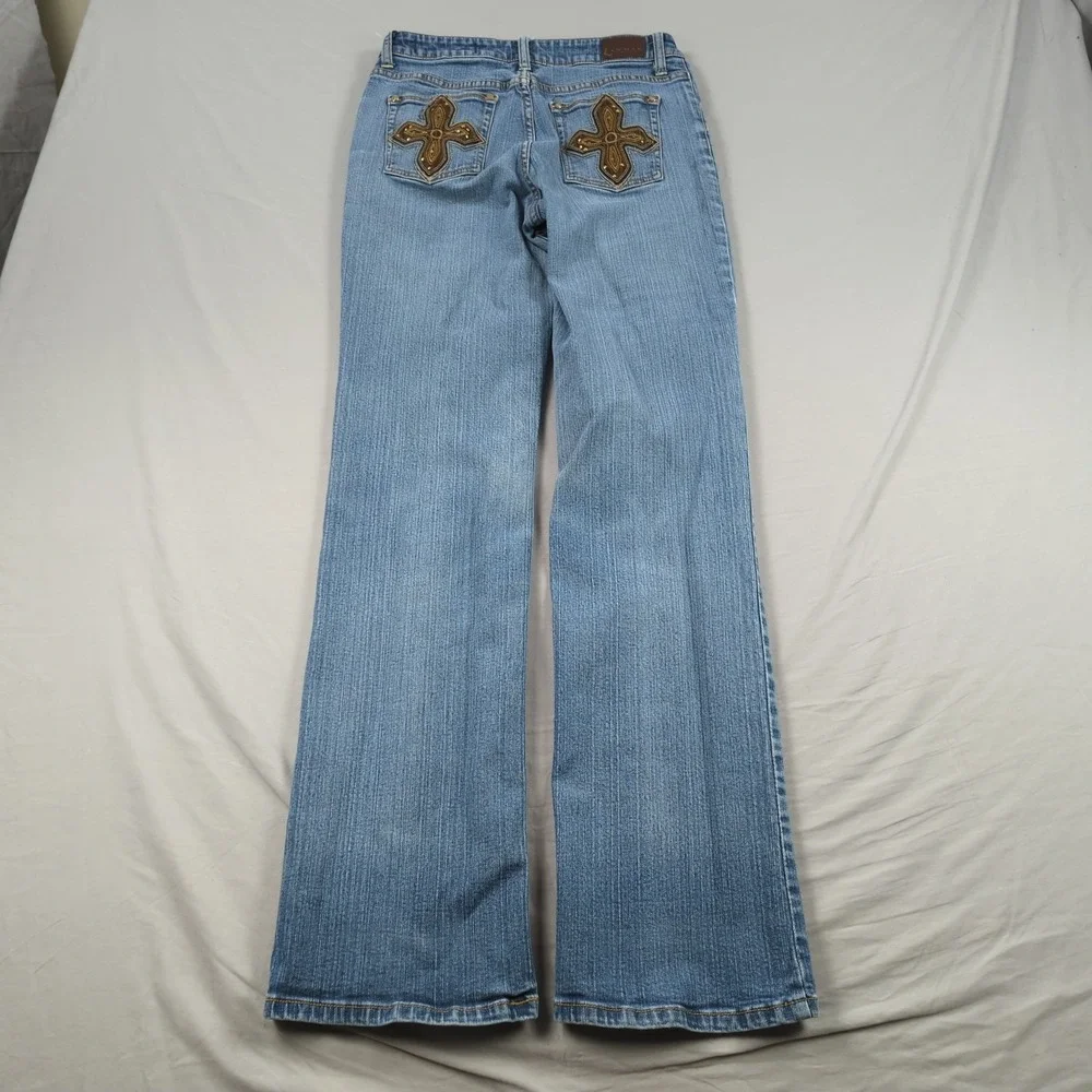 Vintage Lawman Jeans Womens 5 6 Blue Boot Cut Embelished Pockets Western Rodeo‎
